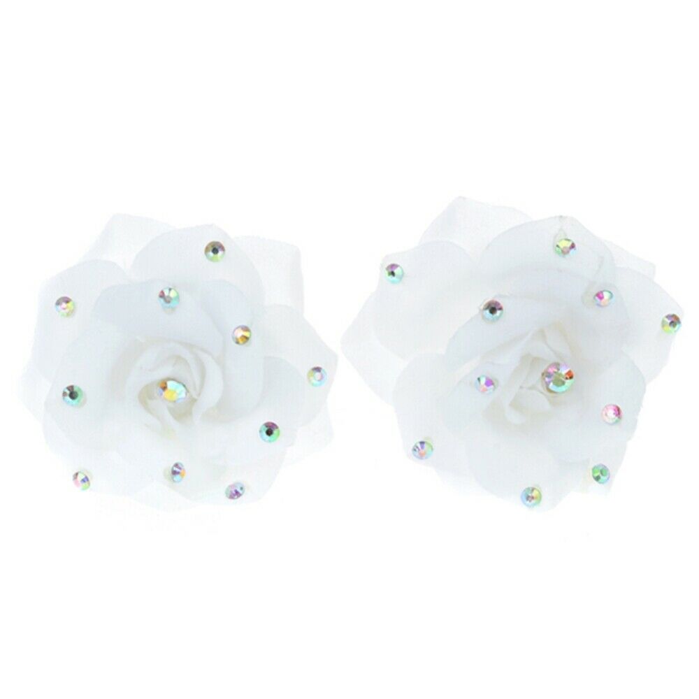 Women Hair Clips 10pcs White Rose Cloth Crystal U-shaped Hair Pin Barrette Party