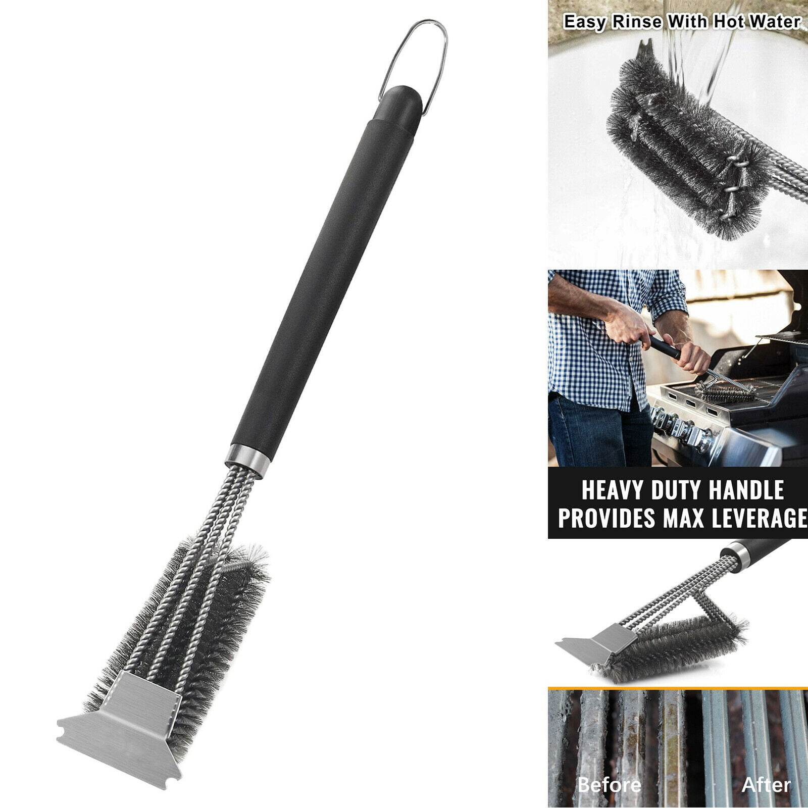 Quick Grill Brush Scraper 18 Inches Long BBQ Brush for Gas/Charcoal Grilling