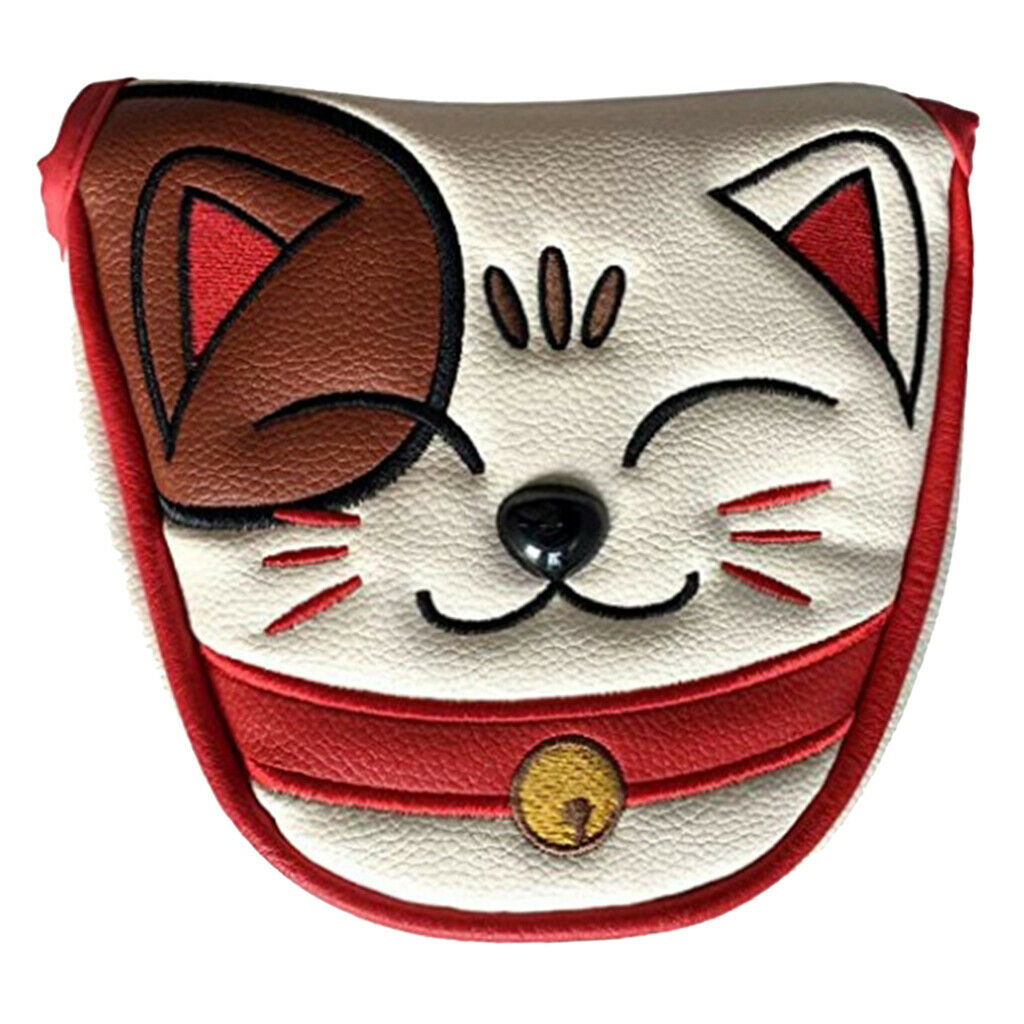 Golf Mallet Head Cover PU Magnetic Lucky Cat Center Putter Headcover Guard