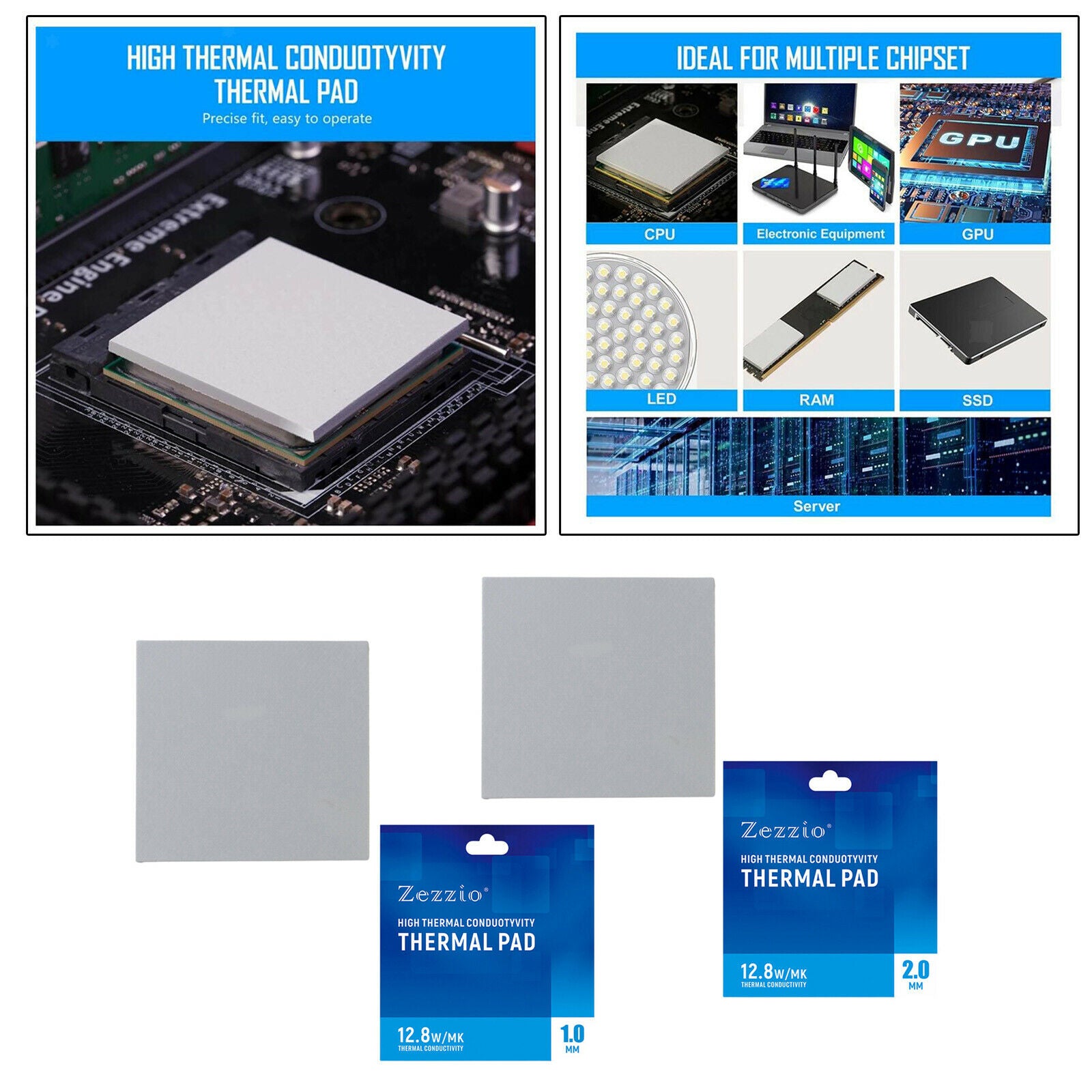2pack Silicone Thermal Pad Grease Pad 12.8 W/mK 120x120mm Non Conductive Durable