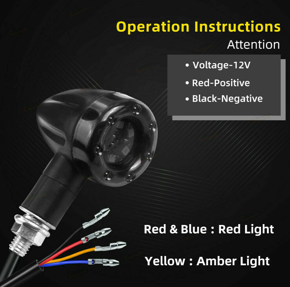 4PCS LED 8mm Motorcycle Turn Signal Indicator Light Amber Blinker Universal Fit