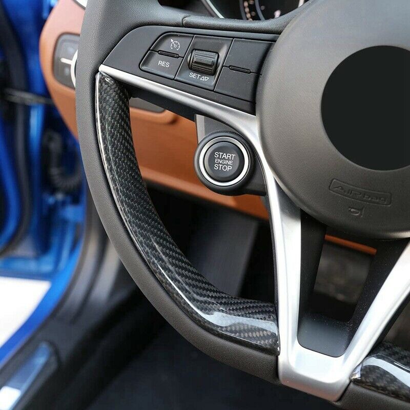 2*Carbon Fiber Steering Wheel Decoration For Alfa Romeo Giulia Stelvio 2017-2020