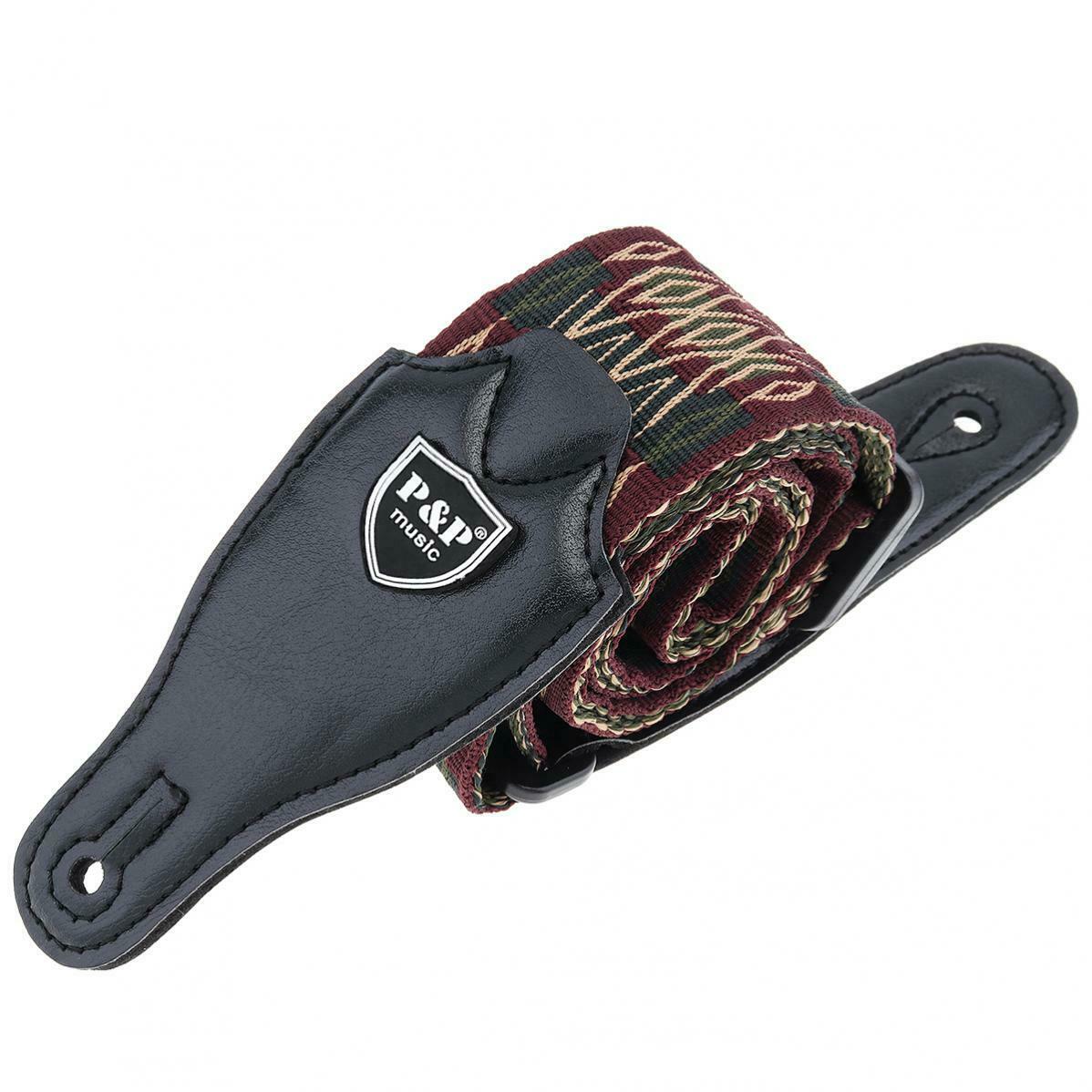 Guitar Strap PU Leather Head Pure Cotton National Style for Acoustic Guitar Bass