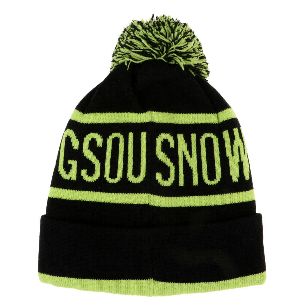 Unisex Snowboard Baggy Beanie Hat Winter Warm Pom Knit Ski Cap Green