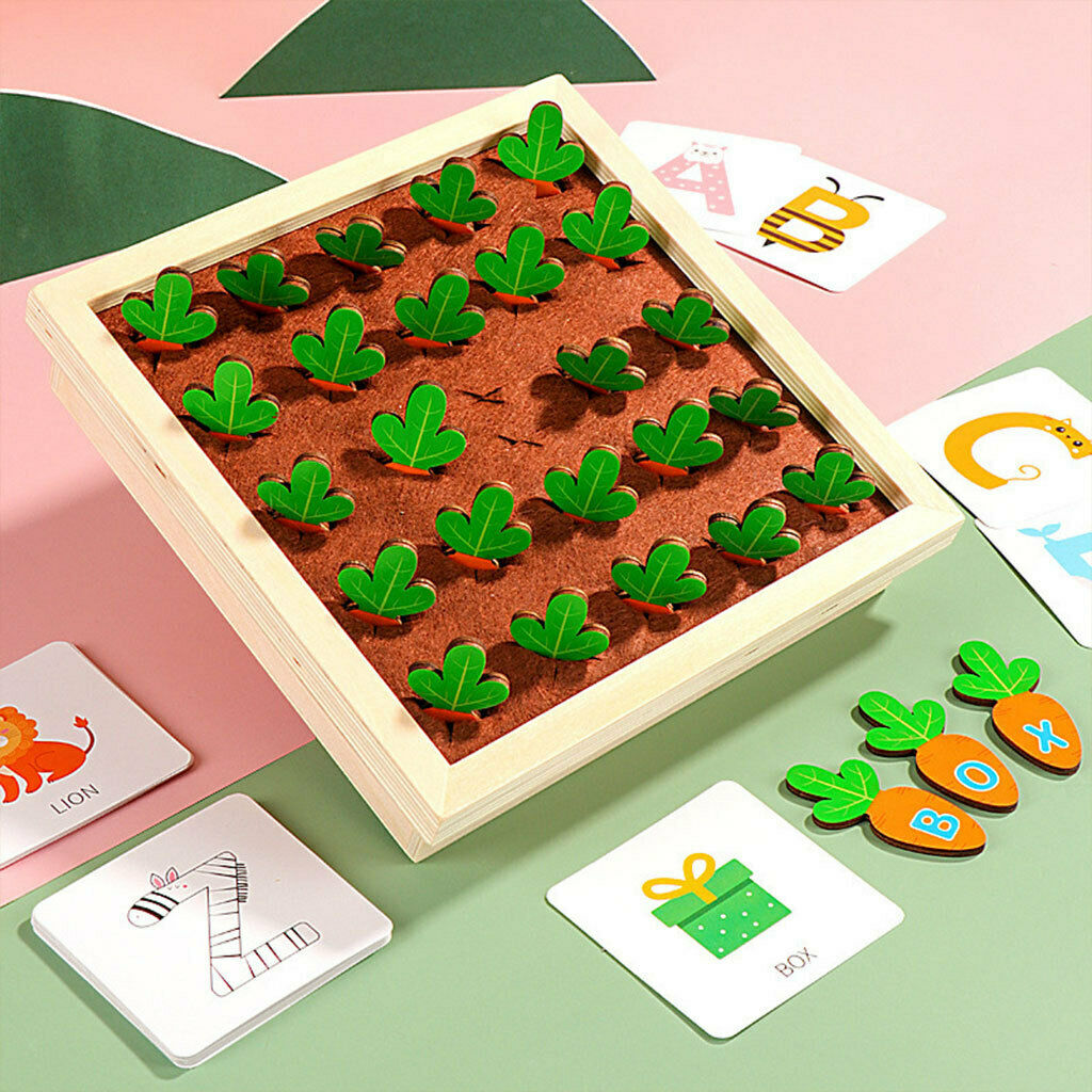 Baby Montessori Wooden Pulling Carrots Game Education Language Toys for Kids