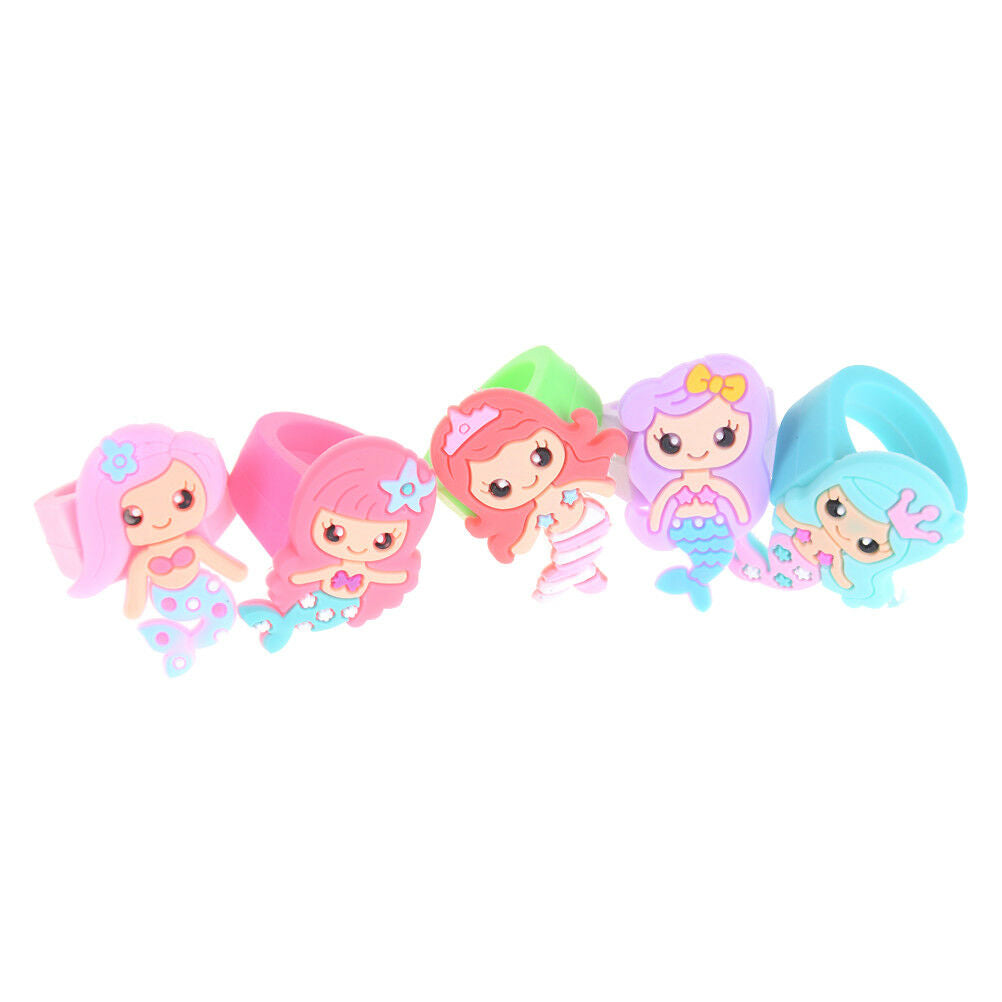 5Pcs PVC Rubber Cartoon Mermaid Princess Kids Rings Children Silicone Ring.l8