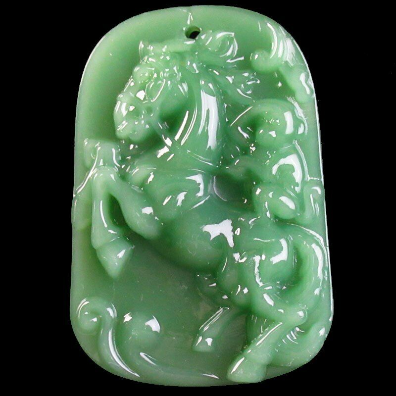 2Pcs 48x32x9mm Carved Green Jade Horse Pendant Bead 34g A-34JY