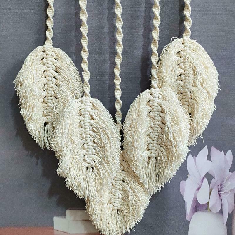 Macrame Dream Catcher Boho Woven Feather Leaf Tassel Wall Hanging Ornament Decor