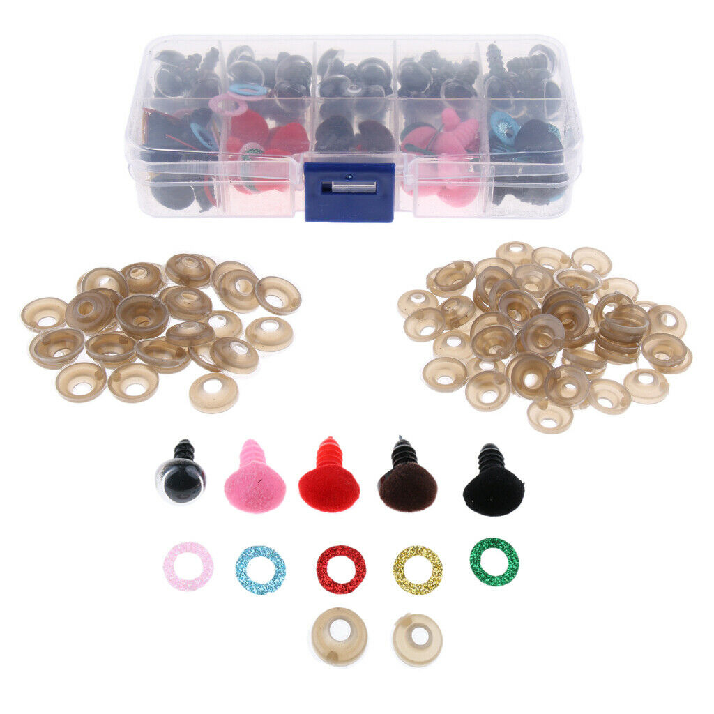 50 Pcs 12mm 5 Colors Plastic Shinning Safety Eyes + 25pcs Nose