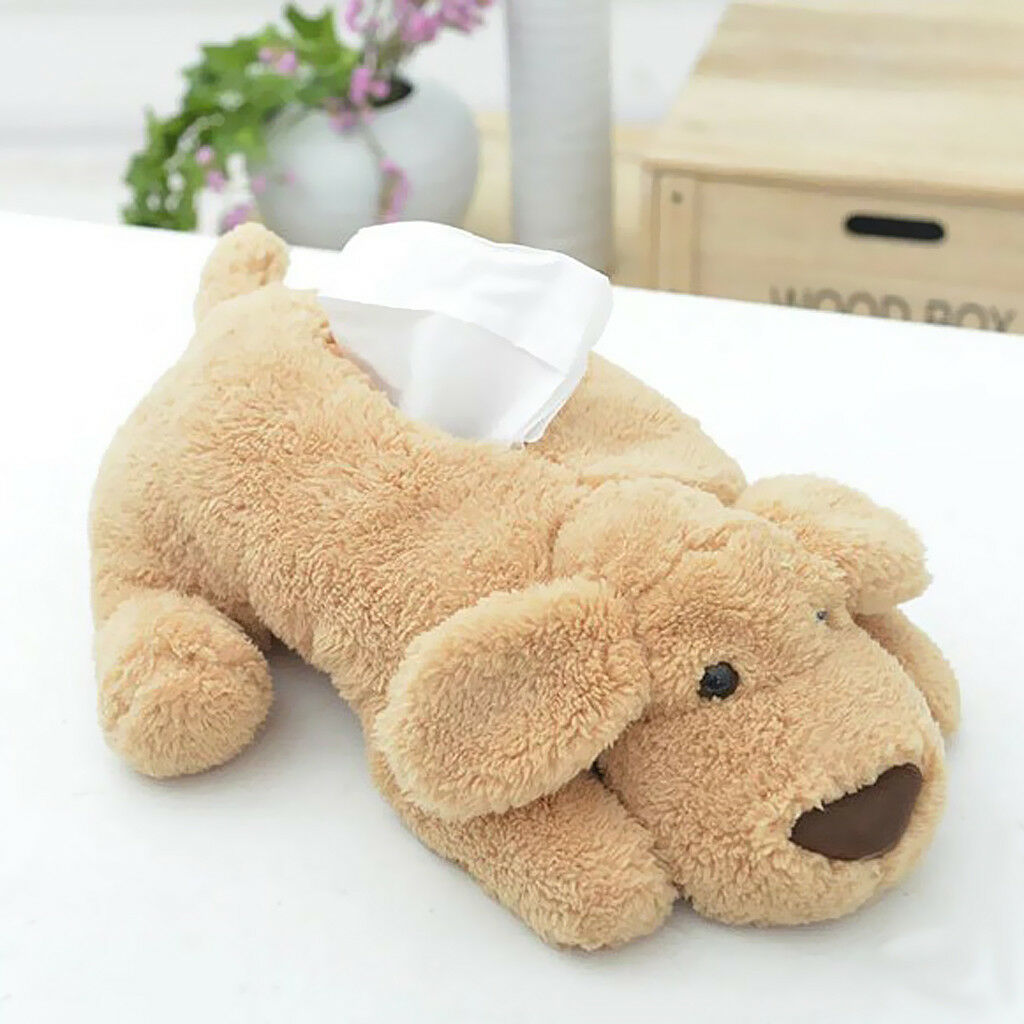 Brown Plush Dog Tissue Box Cover Puppy Holder Home Organizer Car Decor 42cm