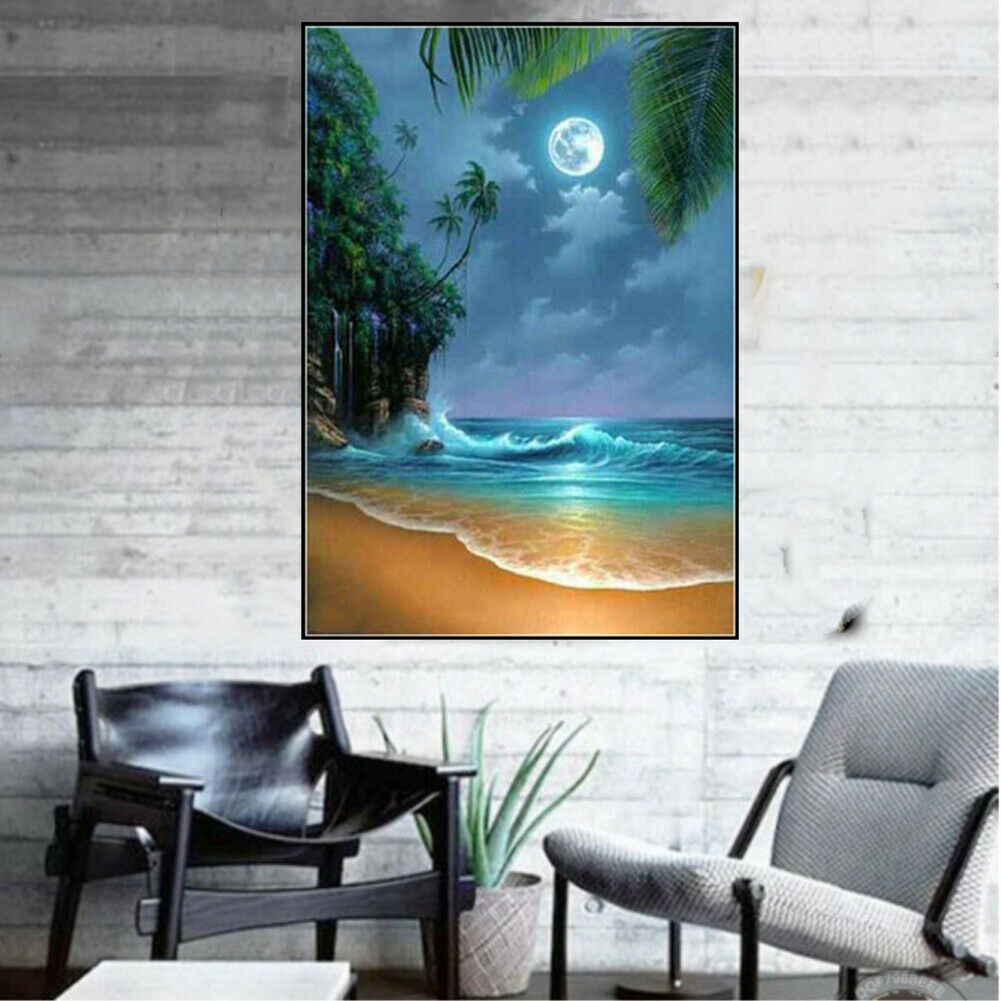 Night Seascape Full Drill Diamond Painting DIY Needlework Cross Stitch Set @