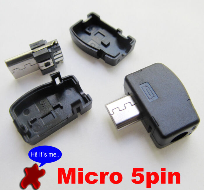 1set Angle 90D Micro USB 5 Pin Male Plug Socket Connector Plastic Cover