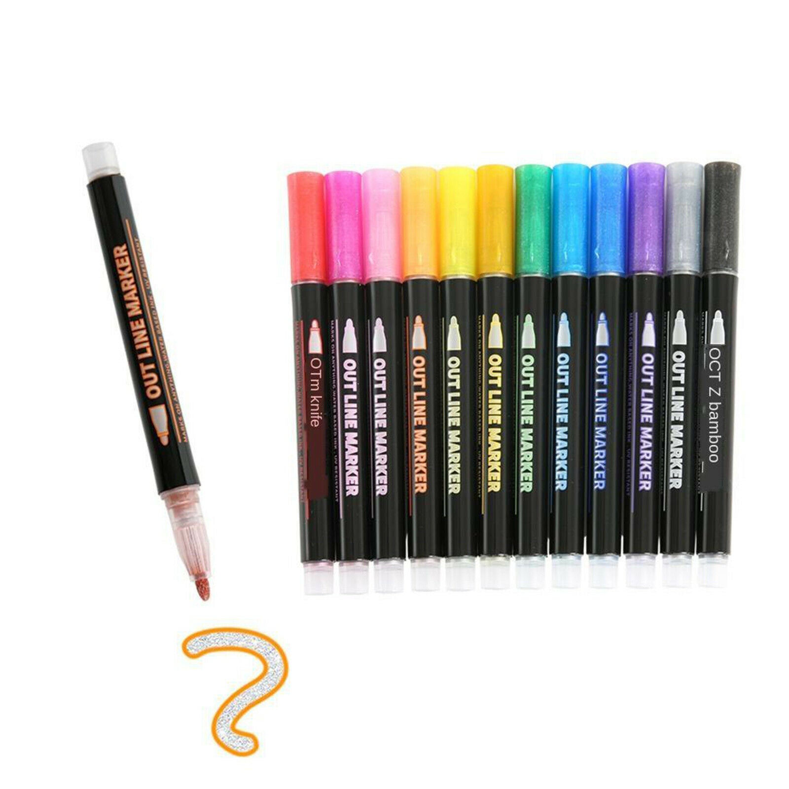 Outline Metallic Marker Pens 12 Colors Double Line Painting Permanent Marker Pen