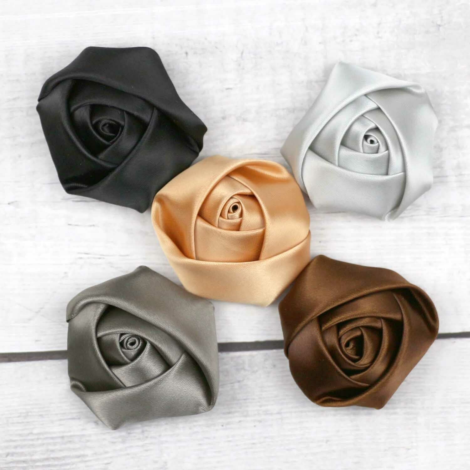 Mix 50Pcs 1" Satin Ribbon Flower Mini Rose Appliques Craft Supplies-28 Colors