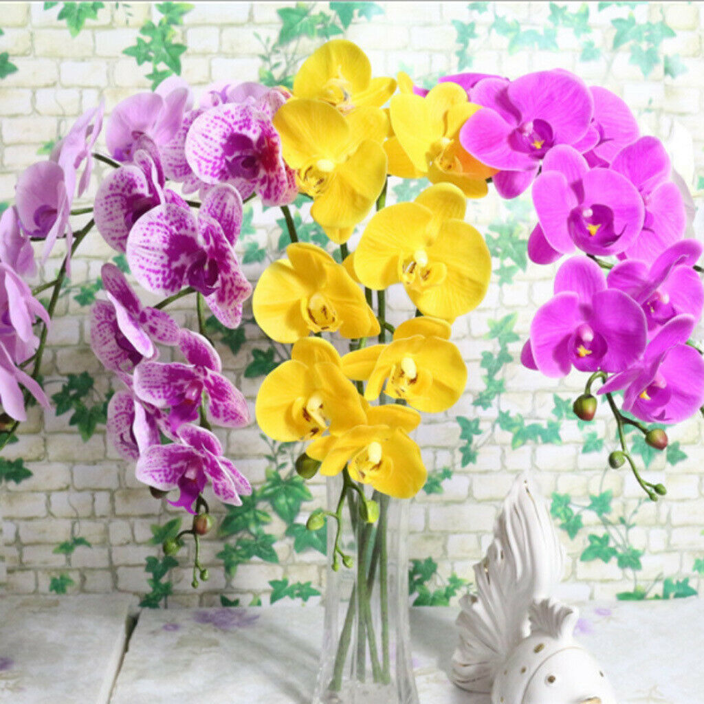 3x Artificial Phalaenopsis 9 Head Home Decorative Orchid Flower Bonsai White