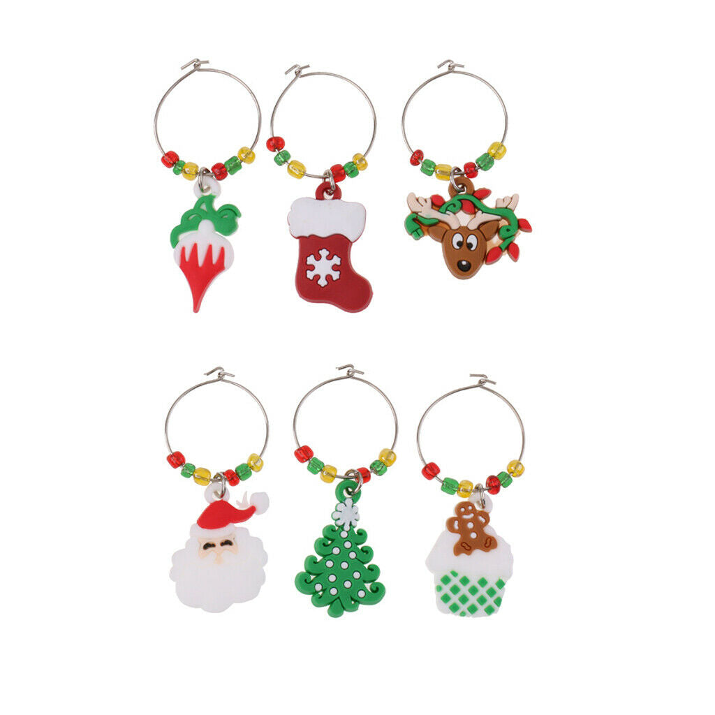 6 Pcs Christmas Wine Glass Charms Hanging Rings Wine Tasting Party Supplies