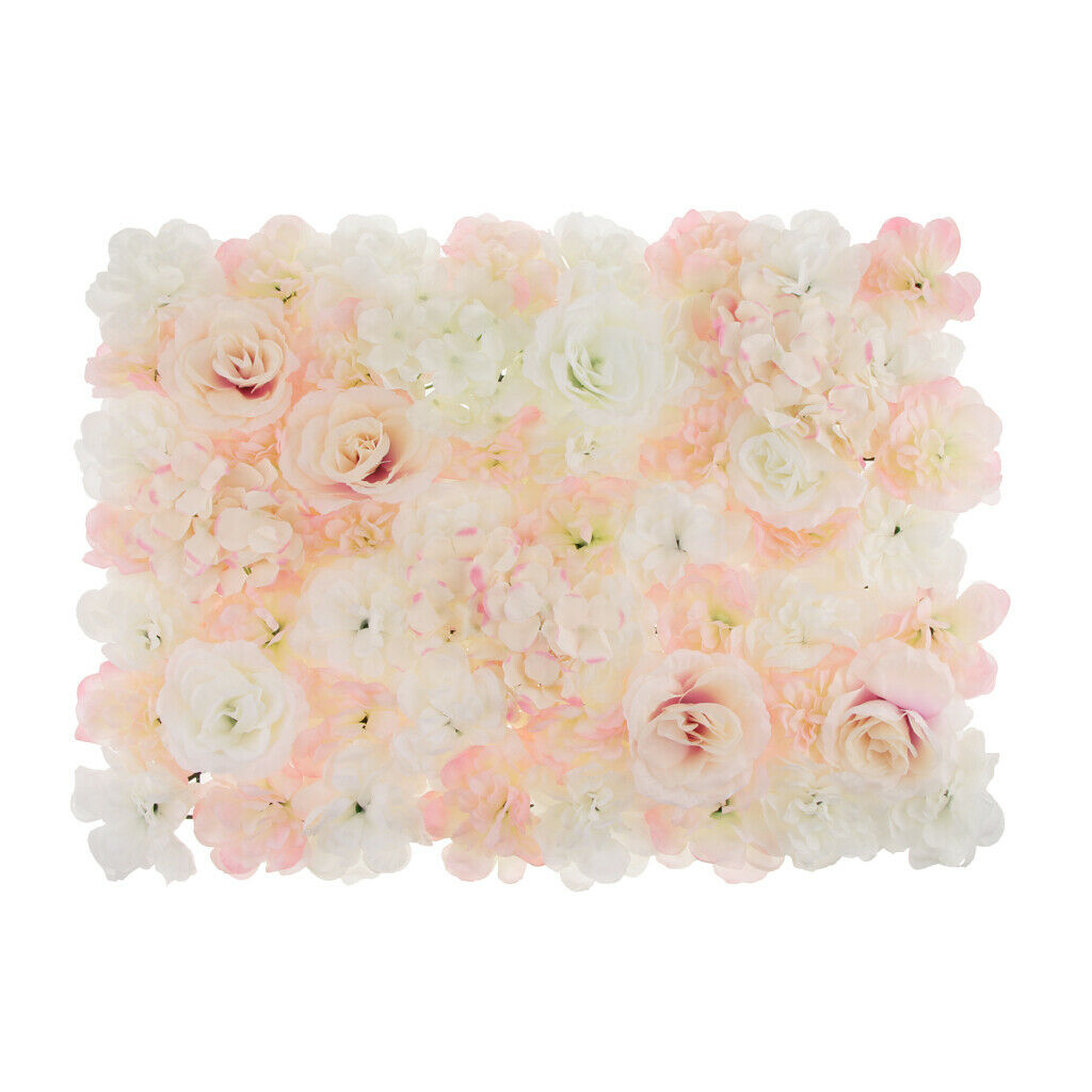 2x Artificial Silk Flower Wall Panels Wedding Backdrop Decor White Champagne