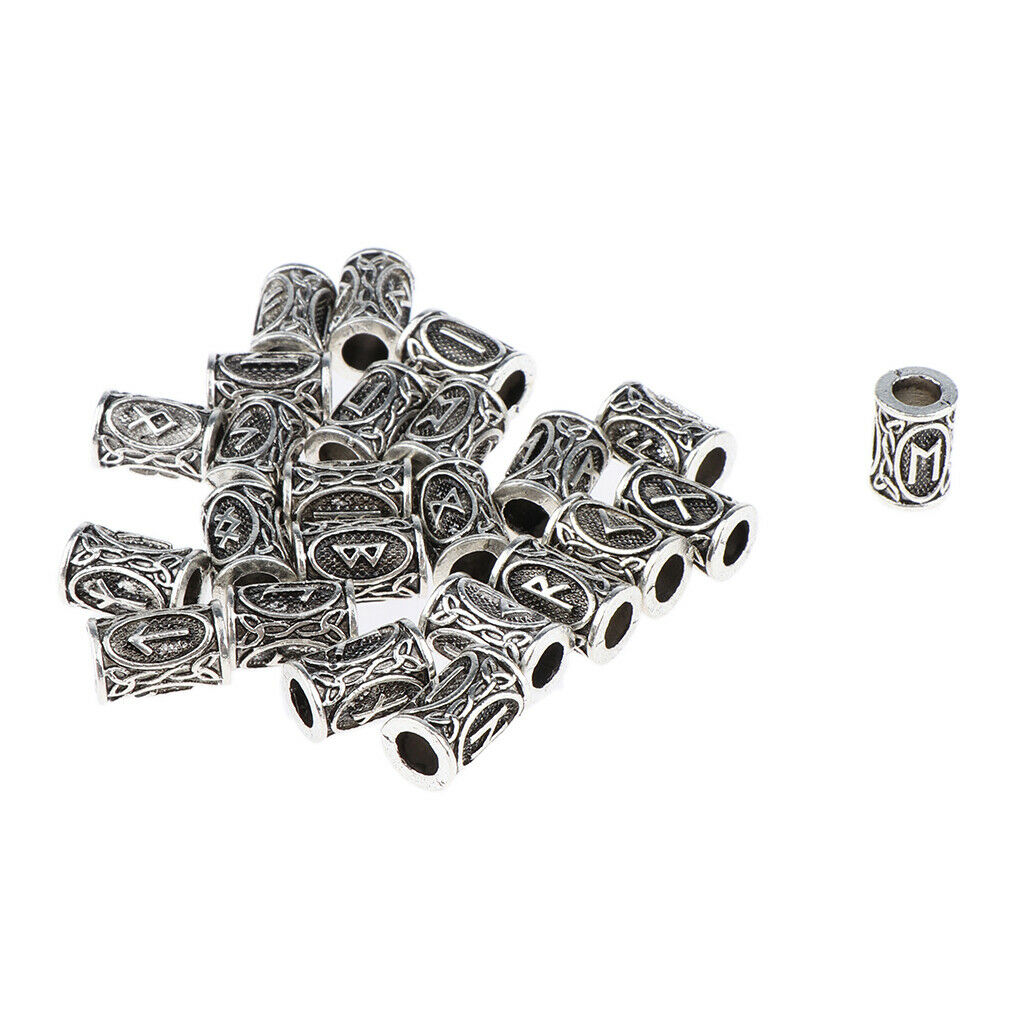 24pcs Norse Viking Rune Dreadlocks Beads Metal Hair Beards Pendants Rings Decor