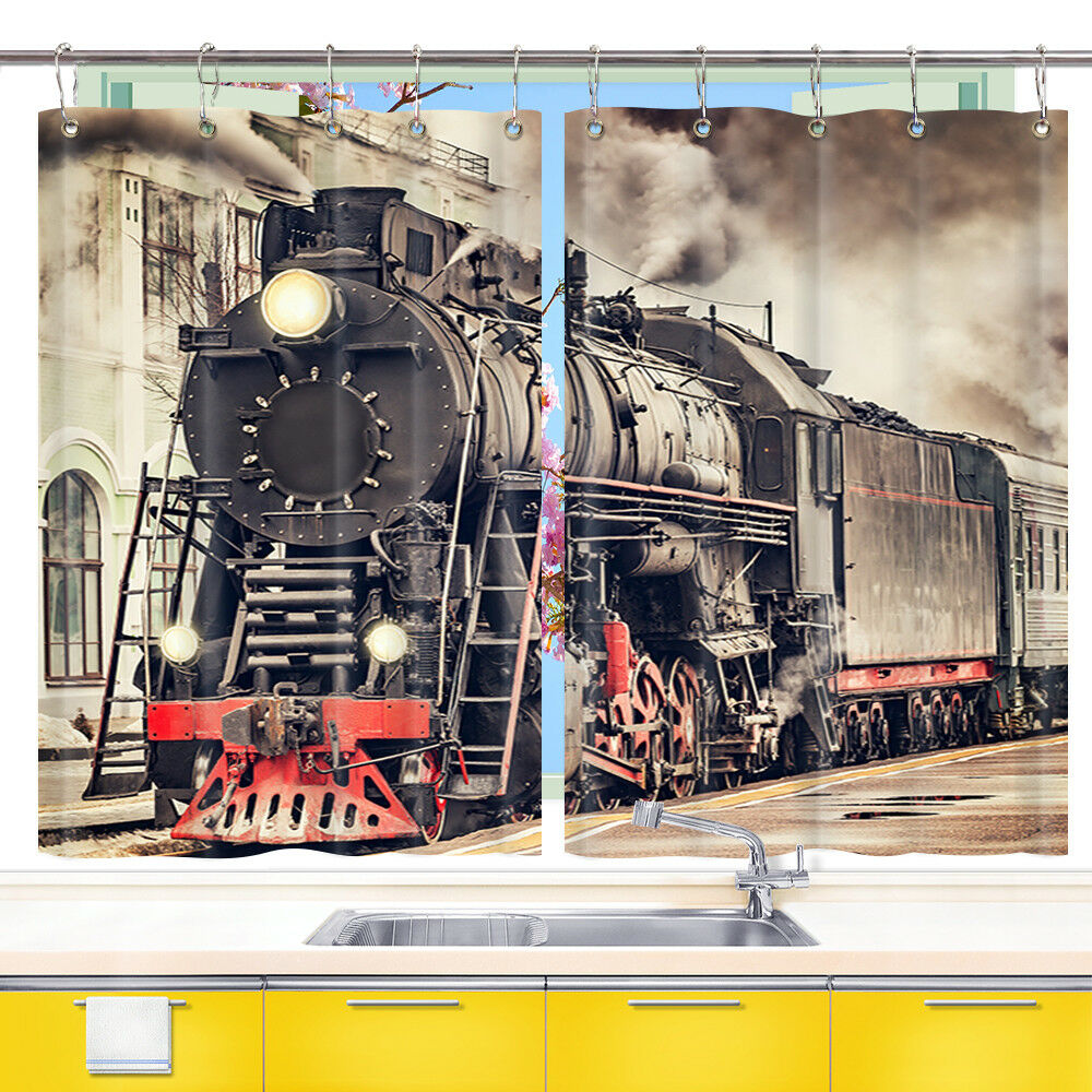 Steam Train Window Treatments for Kitchen Curtains 2 Panels, 55X39 Inches