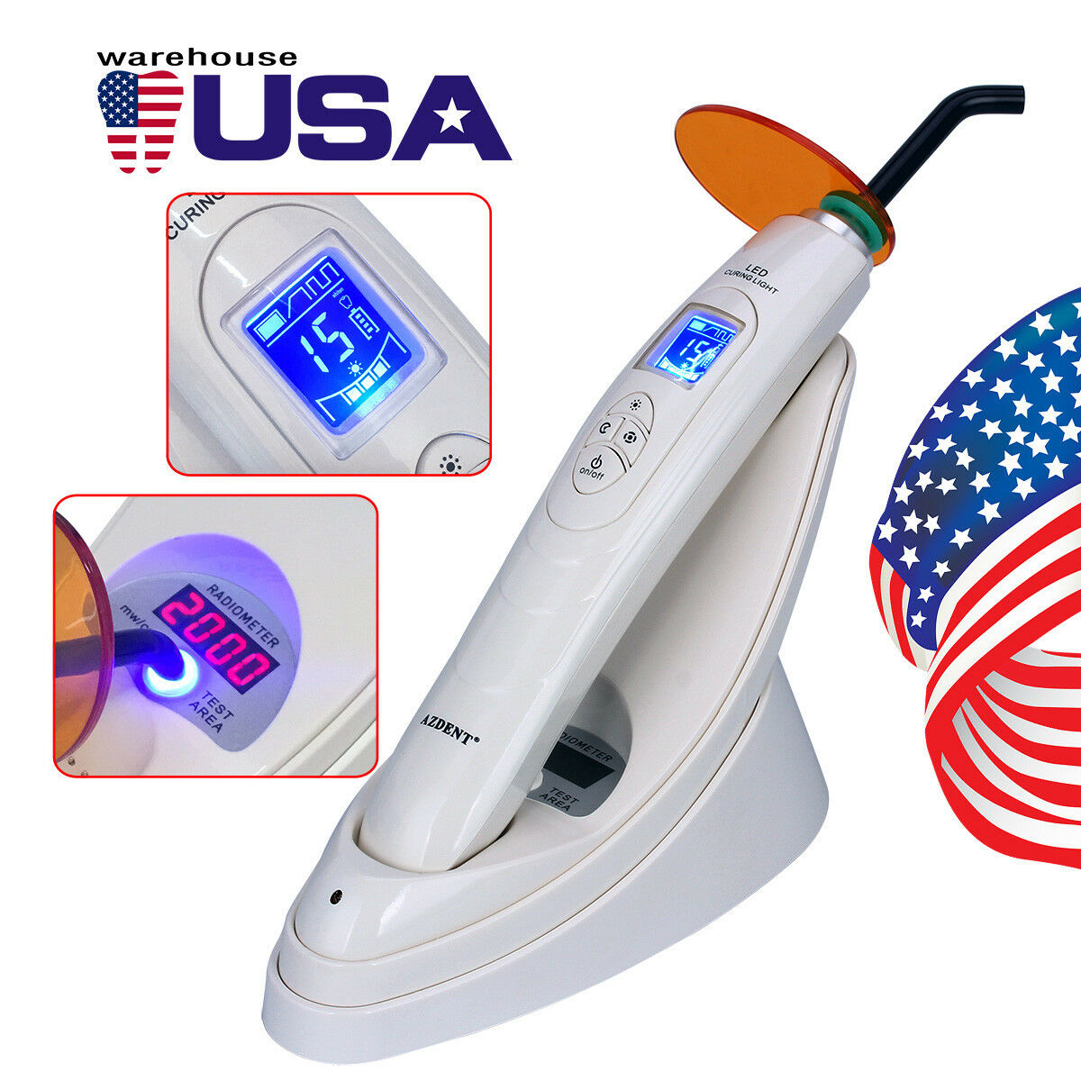 Dental LED Curing Light Lamp Light Meter 2000mw/cm2 Noiseless AZ688-2 White