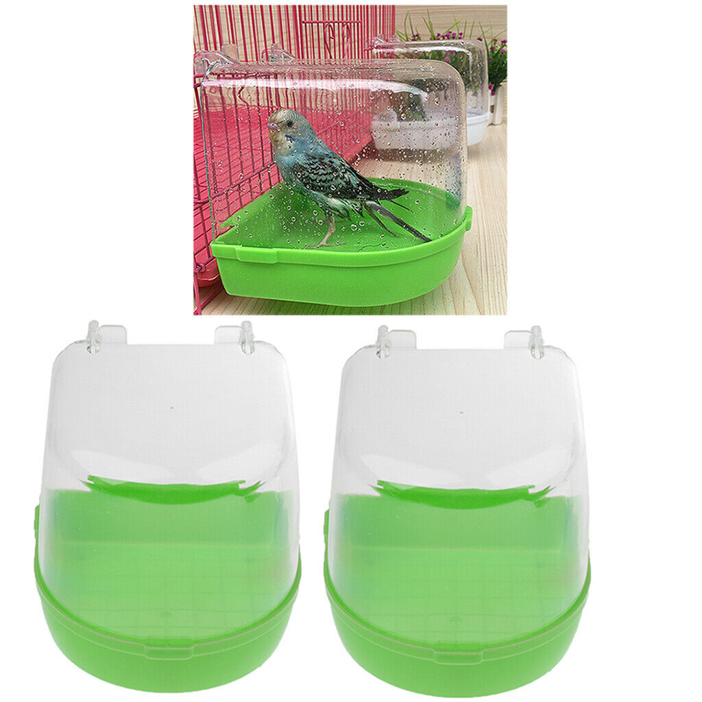 2x Bird Bathtub Bath Box Bowl Cage Accessory for Parrots Crested Myna Green