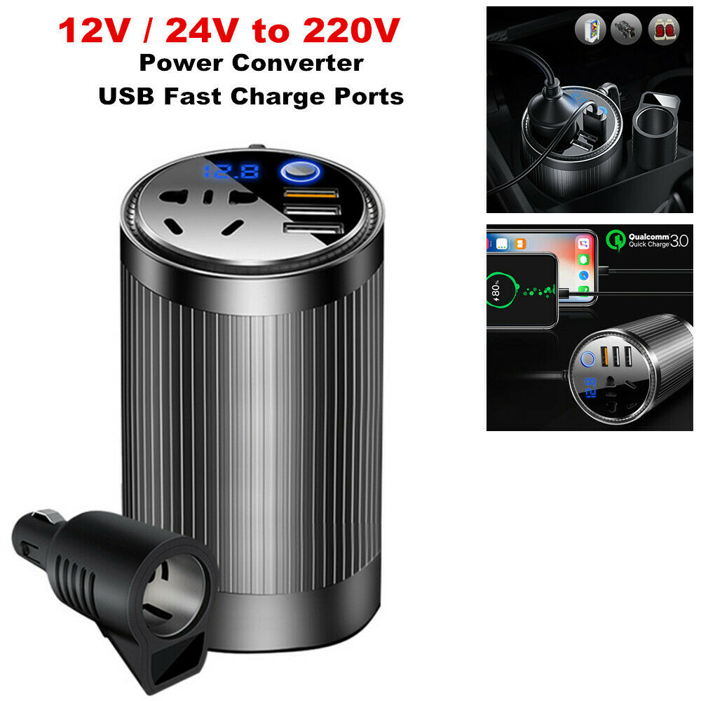12V / 24V to 220V Inverter Socket Digital Power Converter USB Fast Charge Ports