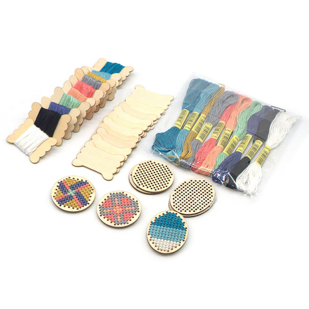 10Pcs Wood Chips Cross Stitch Stencils Embroidery Sewing Craft DIY Hanging Decor