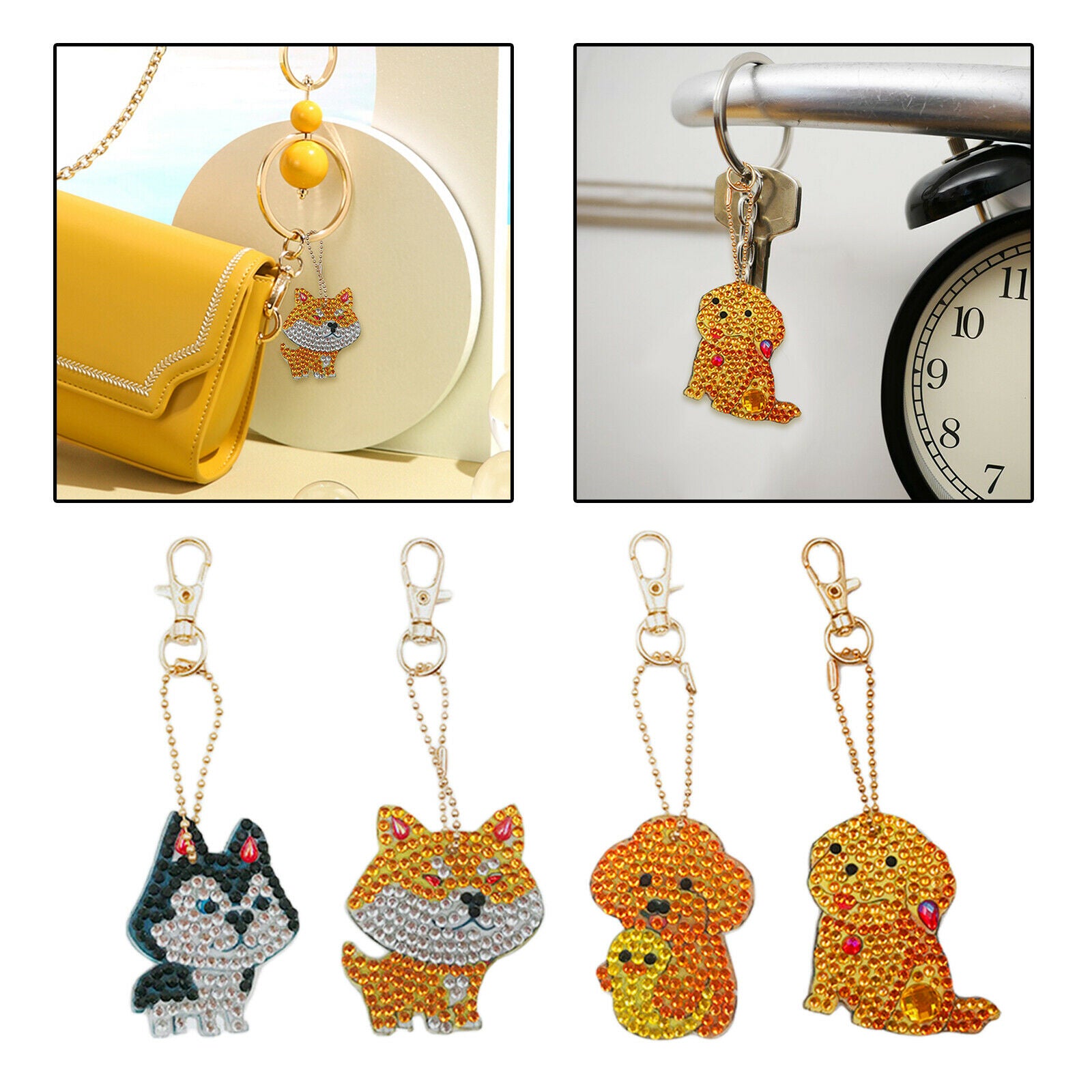 4Pcs Diamond Painting Keychain for DIY Key Chain for Wallet Bag Phone Decor