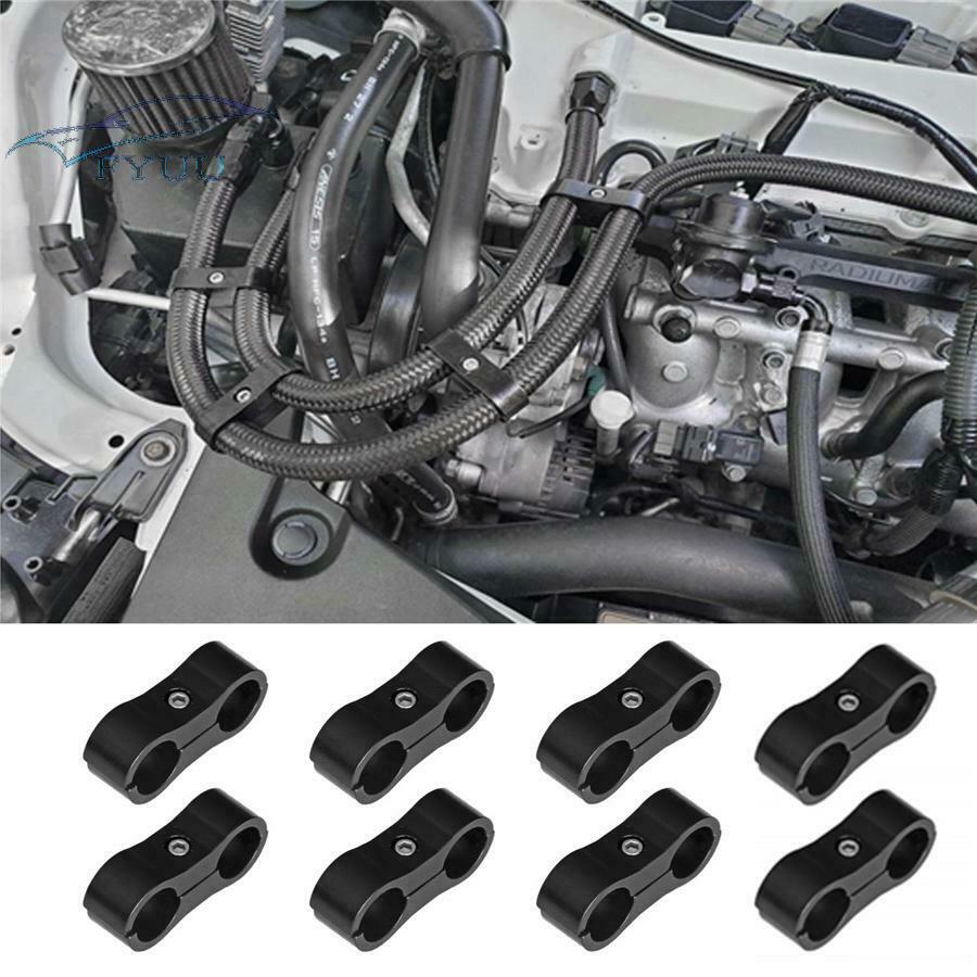 8X Black CNC AN4 Braided Fuel Oil Hose Line Separator Clamp 11-12mm O.D Anodise