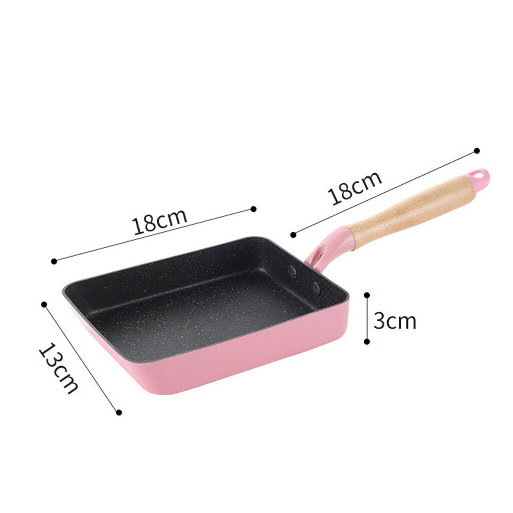 Non-Stick Pan Omelet Breakfast Cookware with Wooden Handle 7"x5" Pink