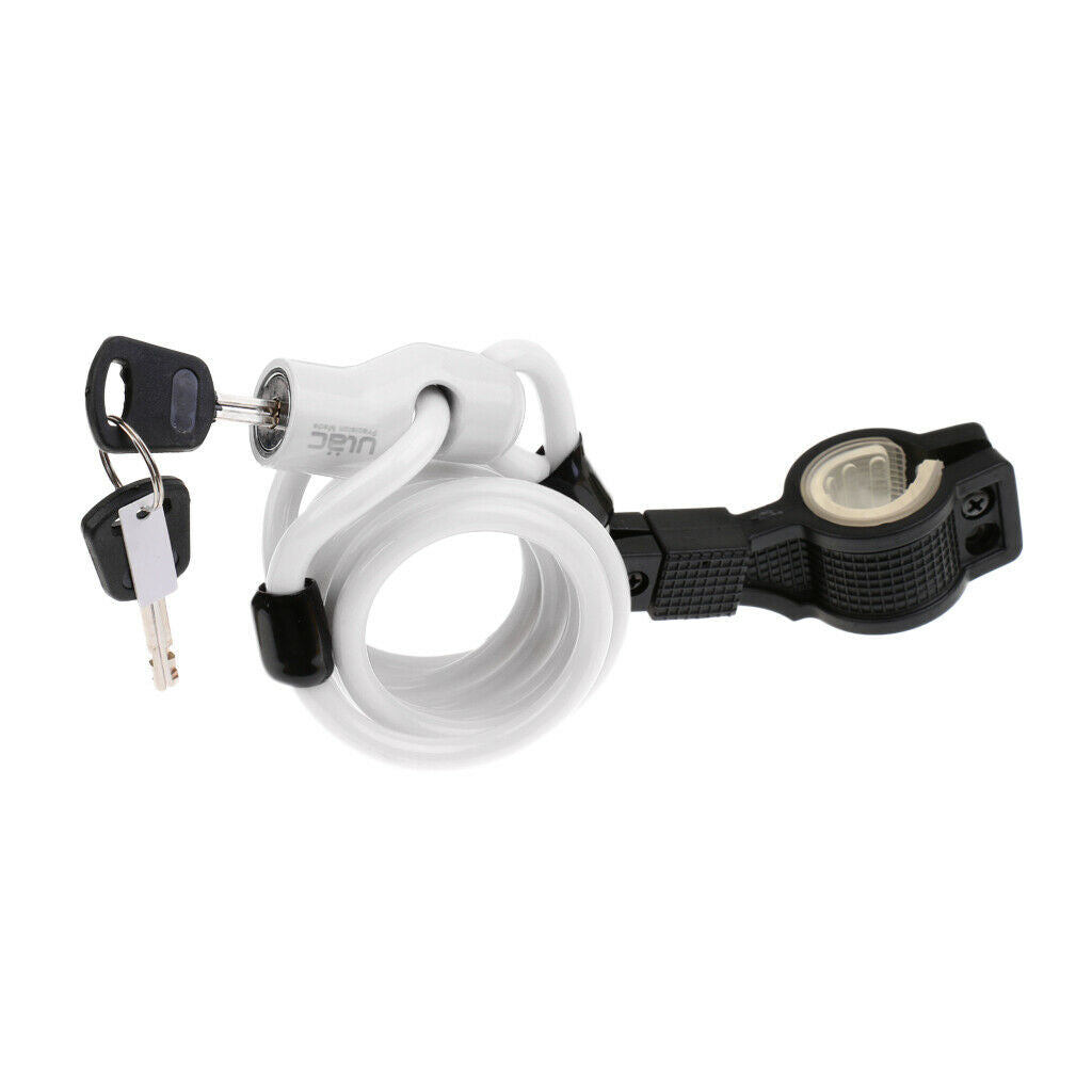 Loop Lock Bicycle Bike Cycle Self Coiling Spiral Cable Lock with 2 Key White