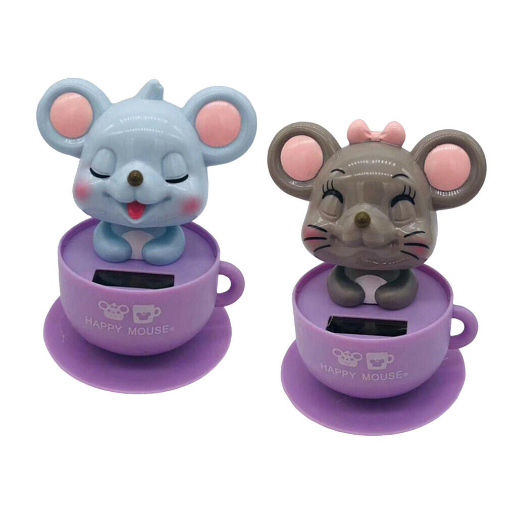 Set of 2 Solar Powered Shaking Rat Kids Ornament Crafts Addorable 10x10x11cm