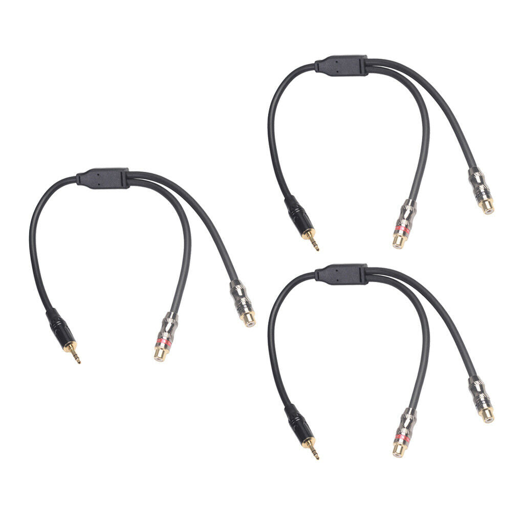 3x NEW 12 Inch 3.5mm Stereo Plug To 2 Female RCA Cable Cord Wire Y Splitter