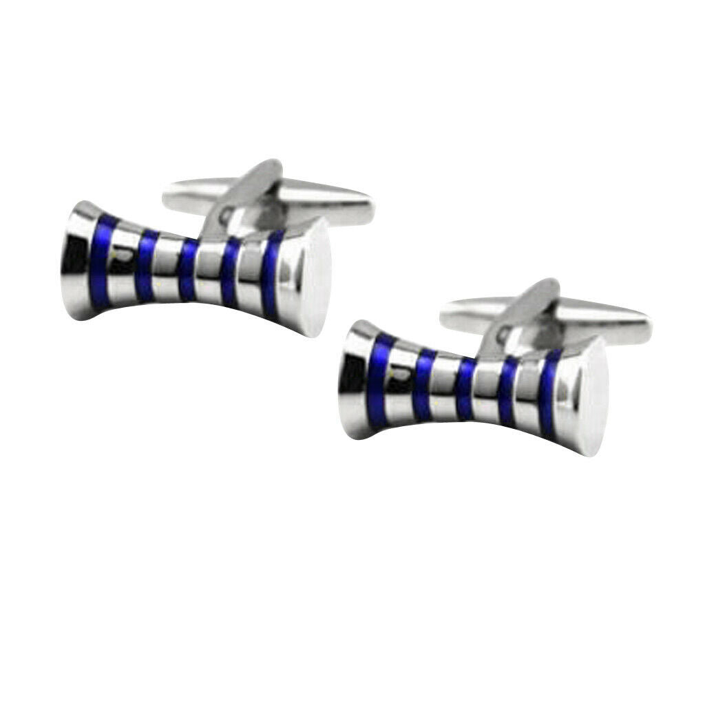 Enamel Striped Cufflink Formal Business Mens Cuff Links Blue Stripe