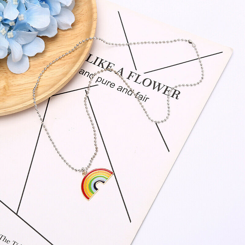 Fashion Colorful Rainbow Pendant Round Beads Chain Women Men Necklace Jew.l8