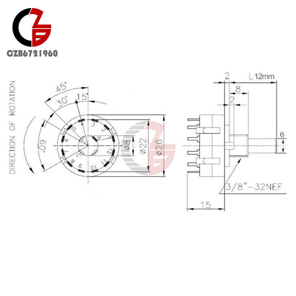 5PCS 3P4T Single Wafer Band Selector 3 Pole 4 Position Rotary Switch