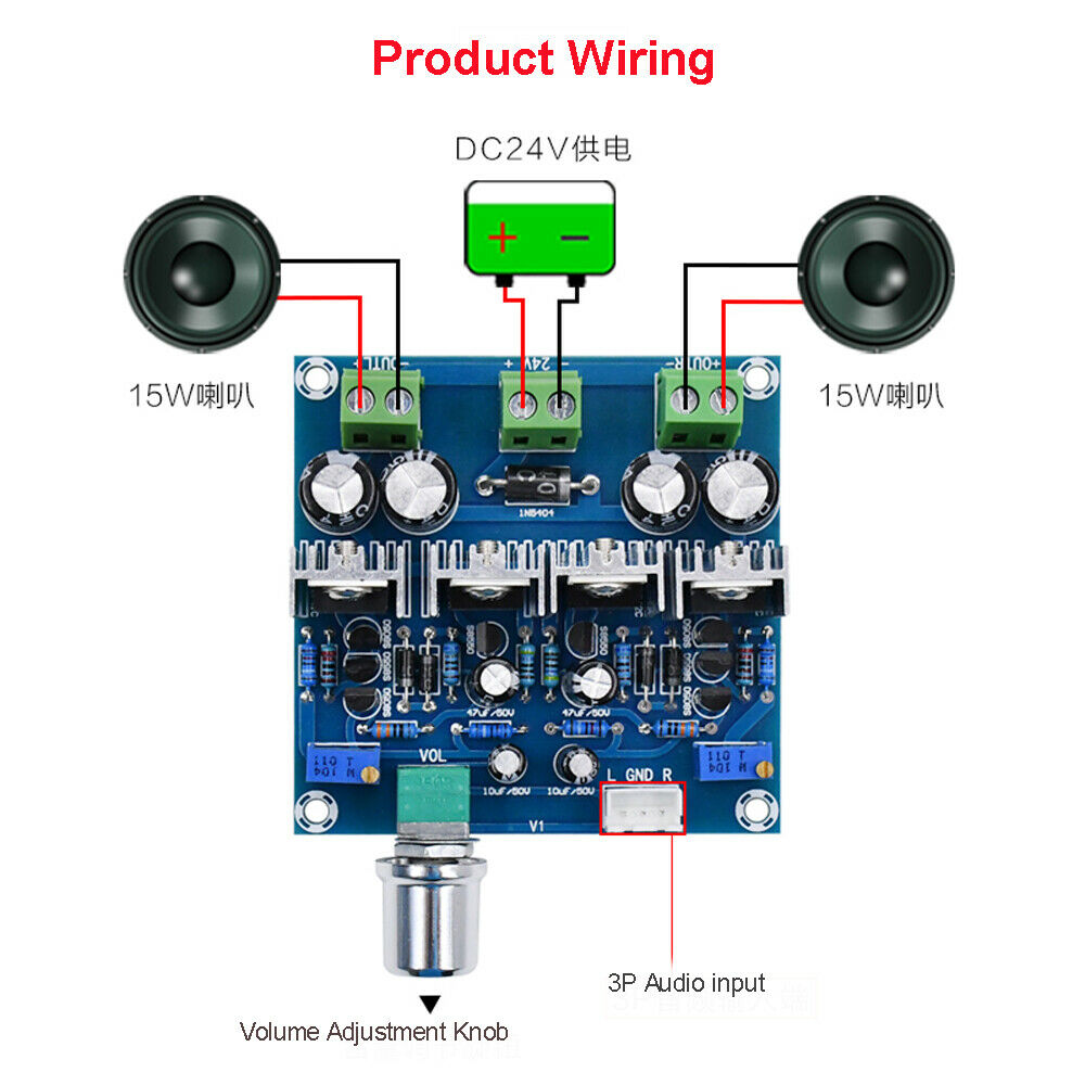 15W+15W Class A Power Amplifier Board Soft Tone Low Power Supply DC24V