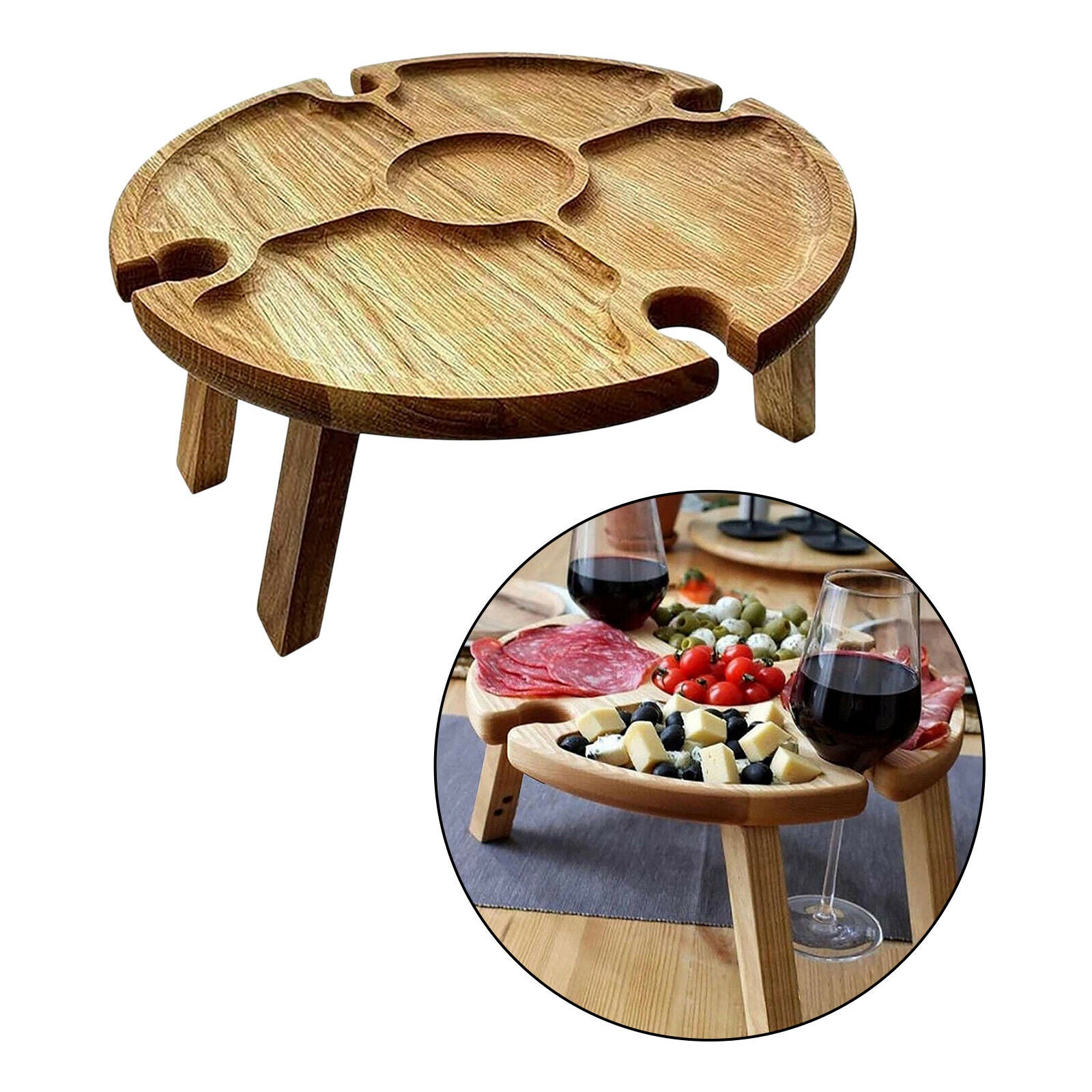 Outdoor Wooden Picnic Table with Glass Holder Wine Glass Rack for Garden