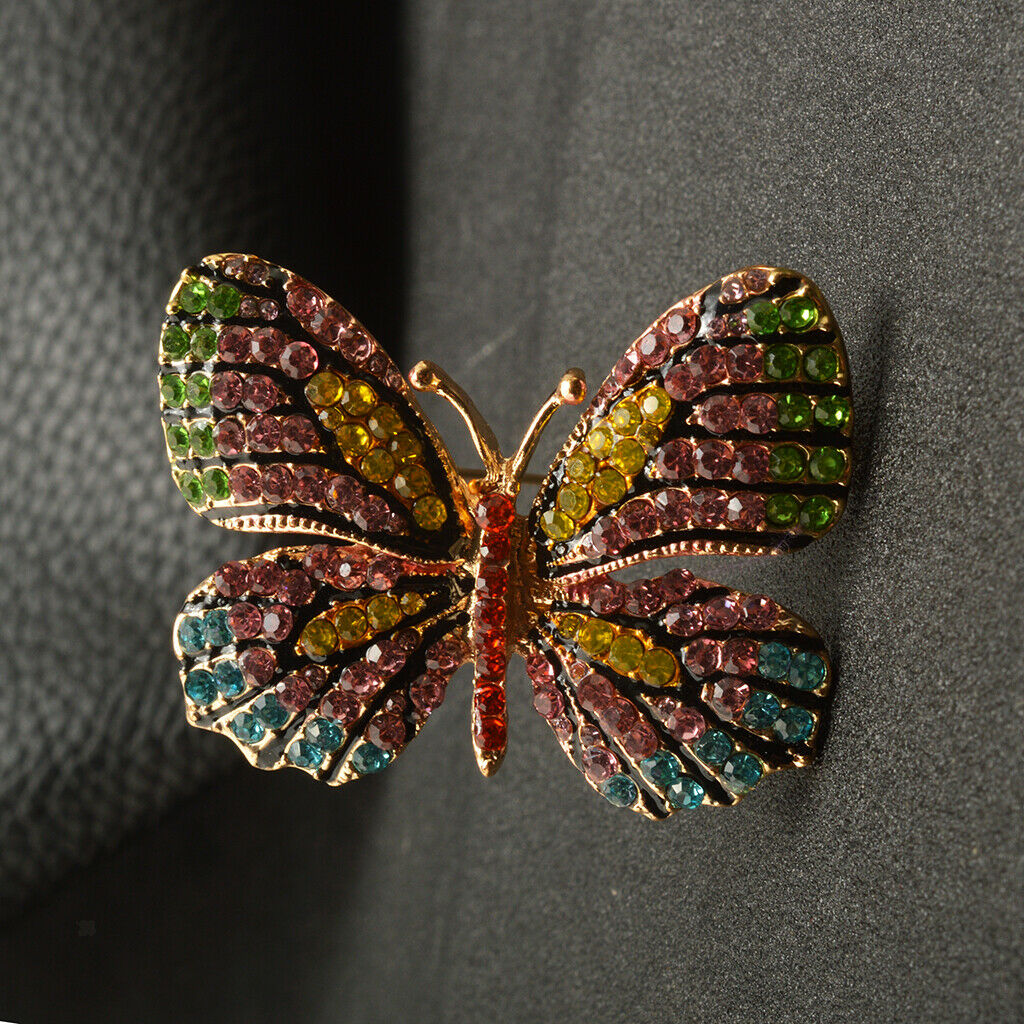 Retro Colorful Crystal Butterfly Brooch Pin Jewelry Gift for Girl Women-Blue