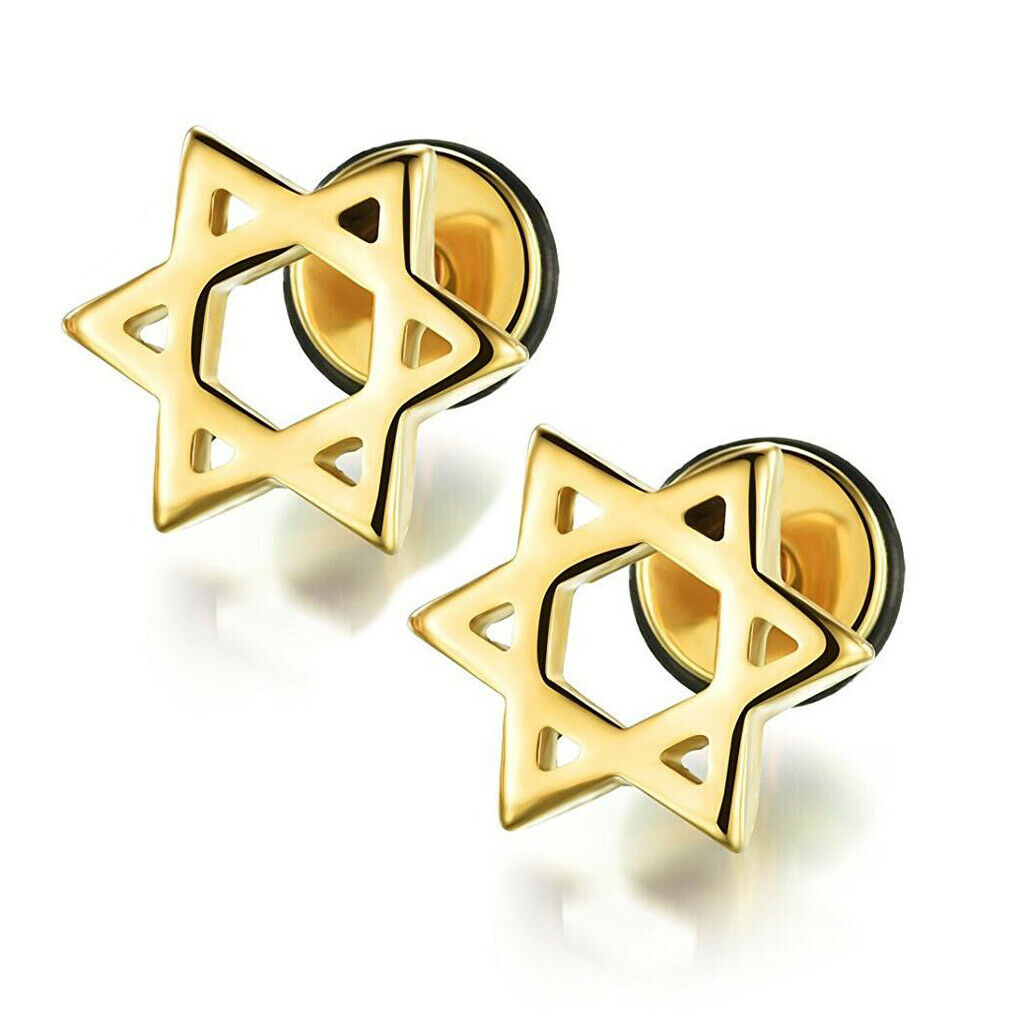 Star of David Stainless Steel Ear Studs Earrings Screw Fashion Lady Man Gift