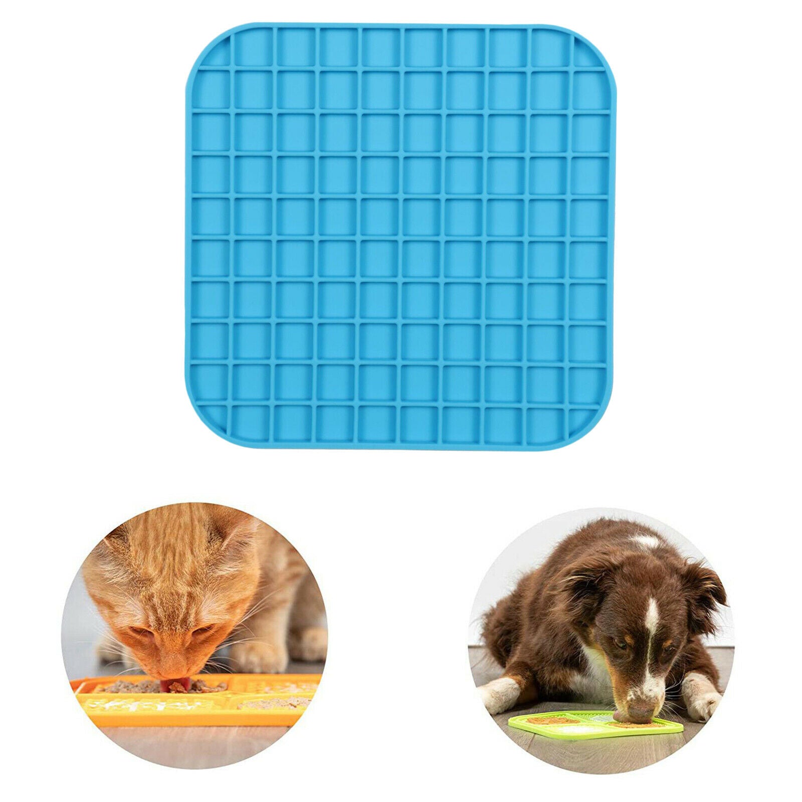 Pet Licking Mat for Dogs Cats Calming Pad Anxiety Relief Slow Feed Blue A