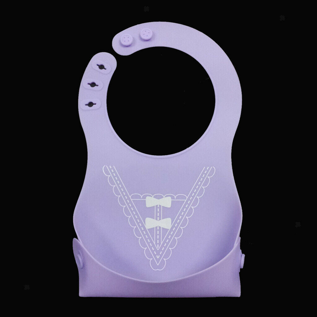 Cute Baby Silicone Bib Waterproof Easy Clean Up Crumb Catcher Purple with