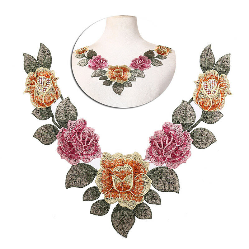 diy embroidered floral lace neckline neck collar trim clothes sewing applique PT