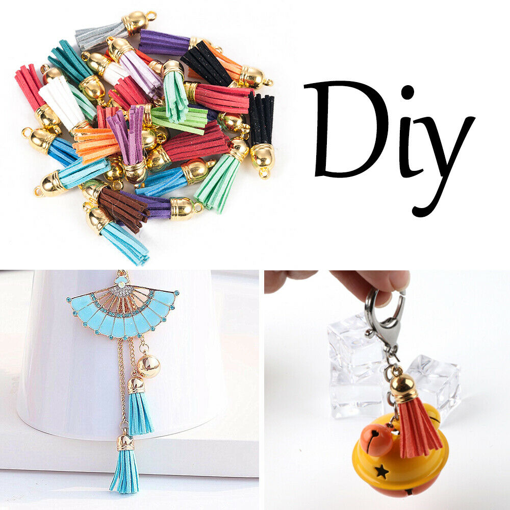 30X Faux Suede Tassel Chain Keychain Hanging DIY Earing Bag Craft Charms Newly