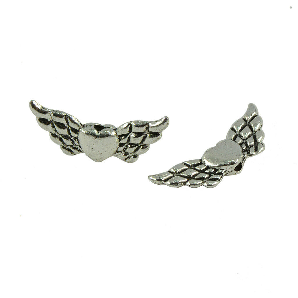 100pcs Retro Love Heart Angel Wings Charm Pendant Jewelry Finding DIY Beads