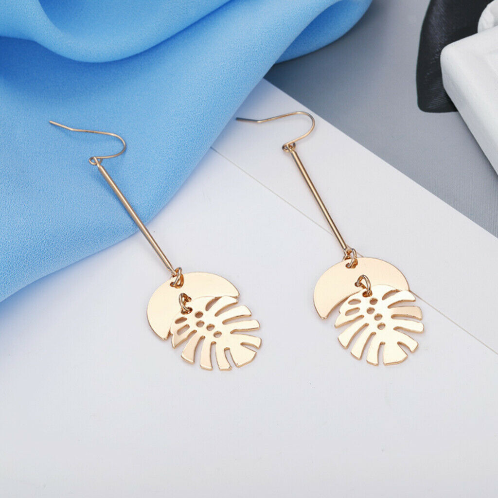 1 Pair Dangle Drop Earrings Leaf Pendant Studs Golden Jewelry Statement