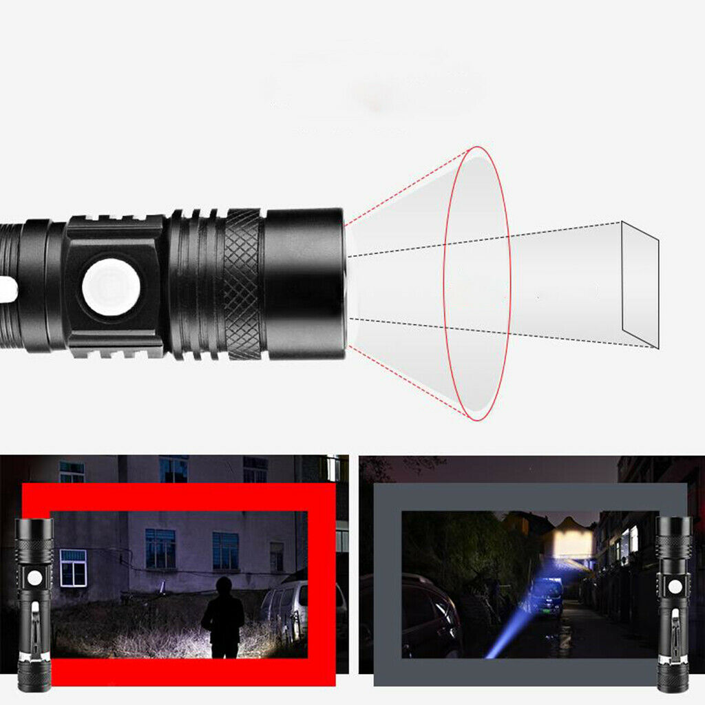 Compact Zoomable T6 LED Flashlight Rechargeable Portable Torch 4 Modes