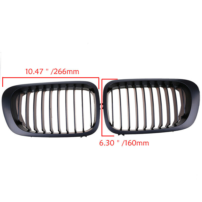 Matte Black Style Front Kidney Grille Grills Dual Slat For 1998-02 BMW E46 2Door