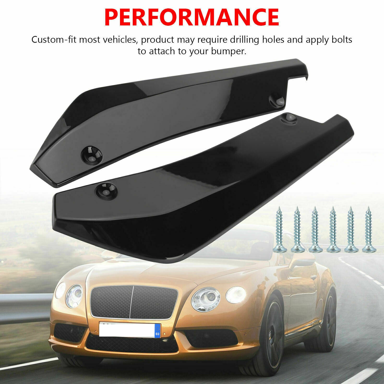 Universal Car Gloss Black Rear Bumper Lip Diffuser Splitter Canard Protectors