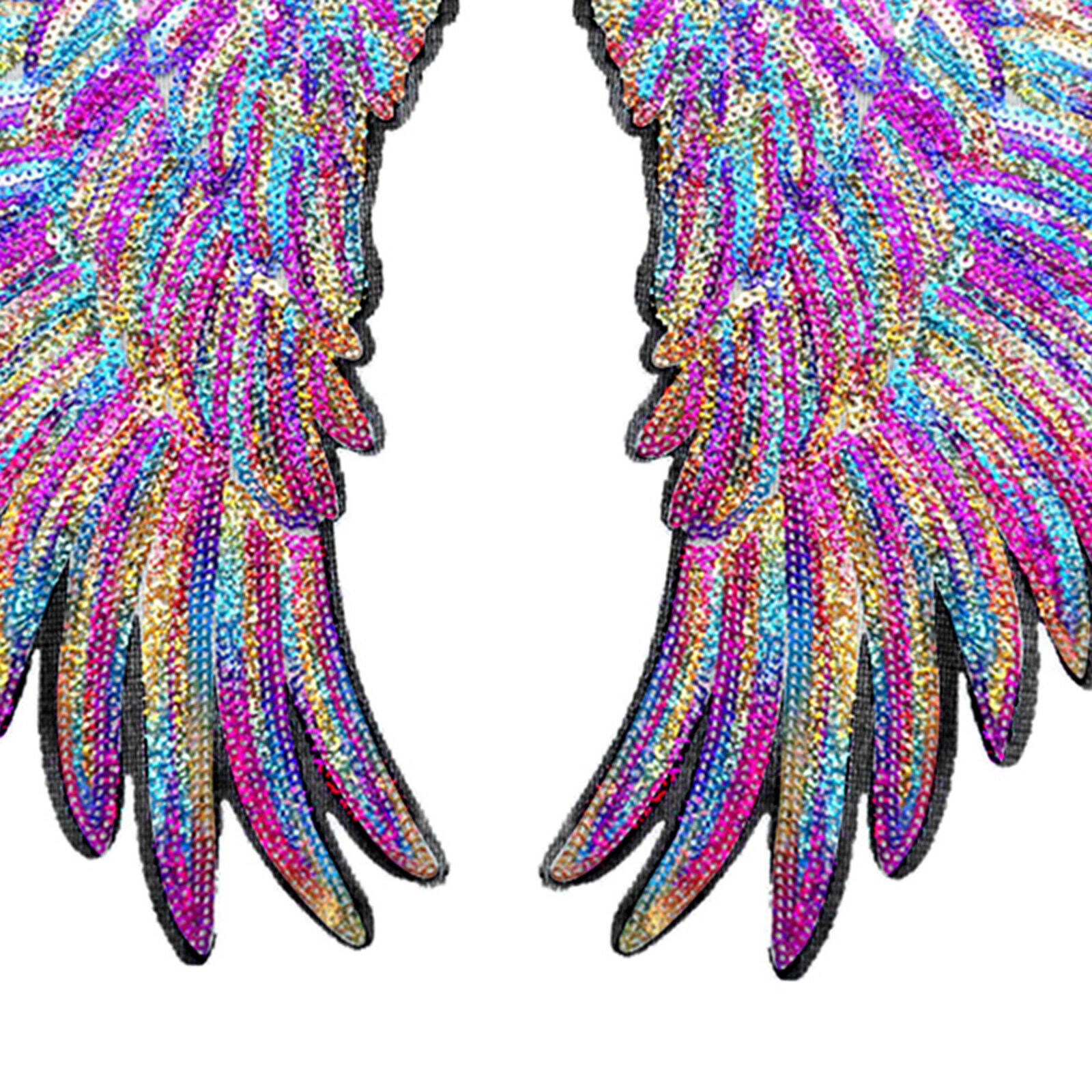 Rainbow Feather Sequin Sew Iron on Patches Badges Applique Craft Decor